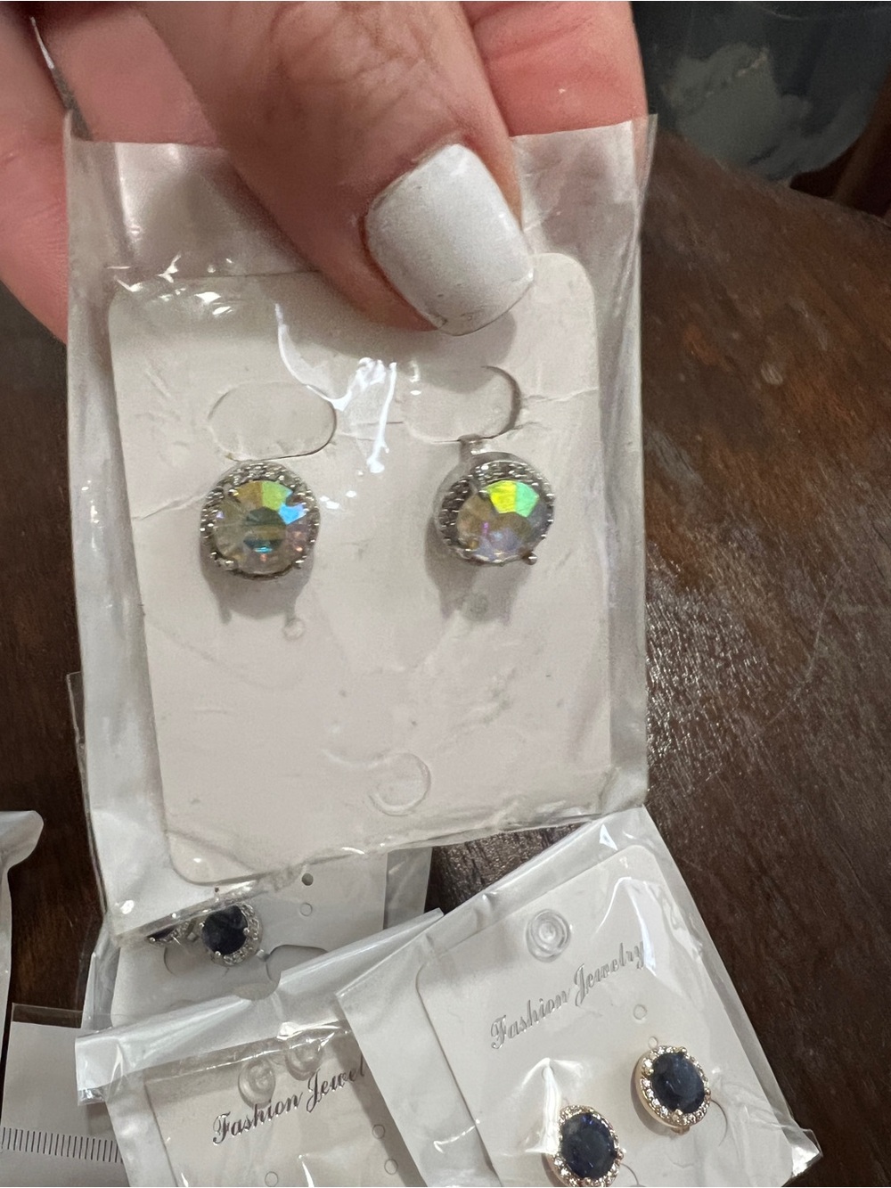 Fashion Jewelry Iridescent Crystal Stud Earrings in Silver-Tone Lot of 6